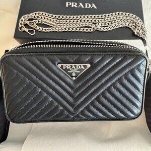 PRADA Diagramme Napa Impunture Small Crossbody Chain Bag (Style 1DH010) Black